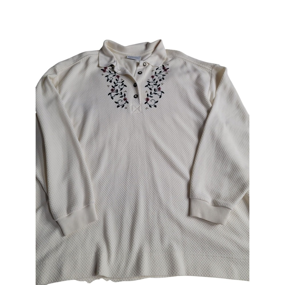 Jantzen Classics White Floral Shirt Top Long Sleeve XXL Or More Plus